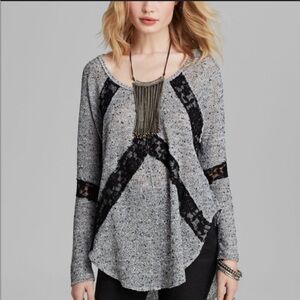 Free People Gray and Black lace Long Sleeve Top